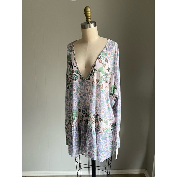 Free People Isabelle Floral Tunic Top Medium Baggy Oversized Flowy Peasant Boho - Picture 4 of 16